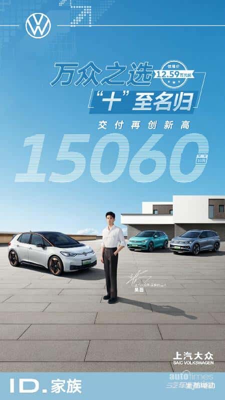 上汽大众ID.家族10月交付达15,060辆 ID.3成12万纯电首选